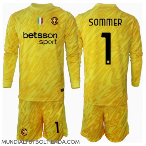 Camiseta Inter Milan Yann Sommer #1 Portero Segunda Equipación Replica 2024-25 para niños mangas largas (+ Pantalones cortos)
